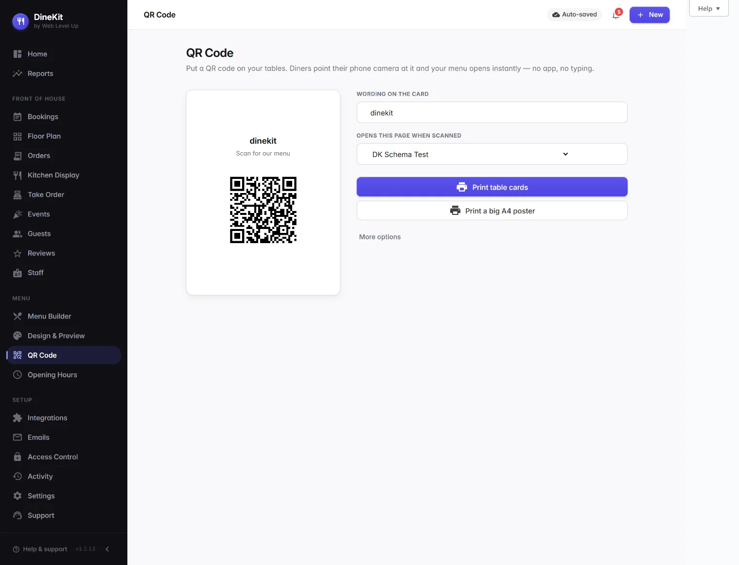DineKit QR code screen